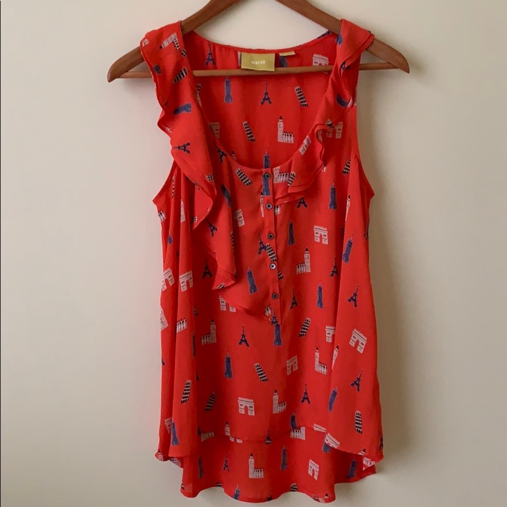 Anthropologie Maeve Orange Tank Travel Print 4